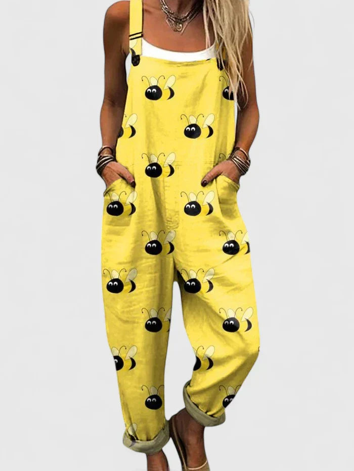 Damen Overall Lässig mit Bienen Muster - BerlinGlamour