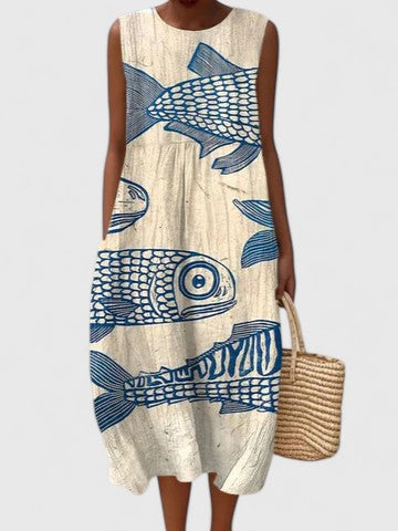 Damenkleid Lockeres Fisch-Design Sommerkleid Farbenfroh - BerlinGlamour