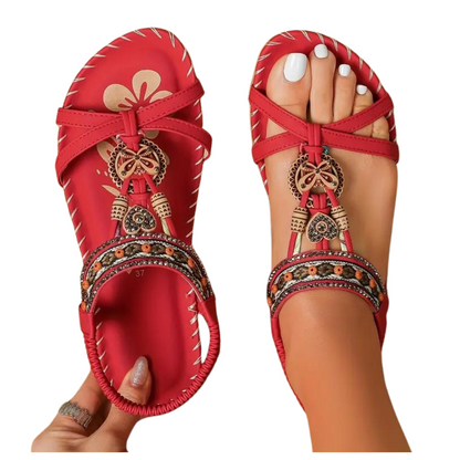 Flache Sandalen Damen Schmetterling Boho Strass