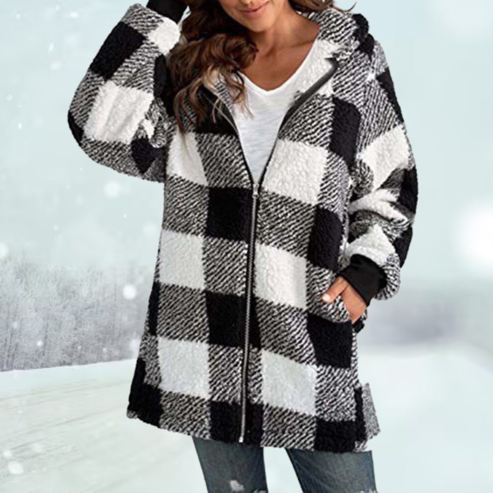 Kunstpelz Kapuzenpullover mit Kariertmuster von BerlinGlamour