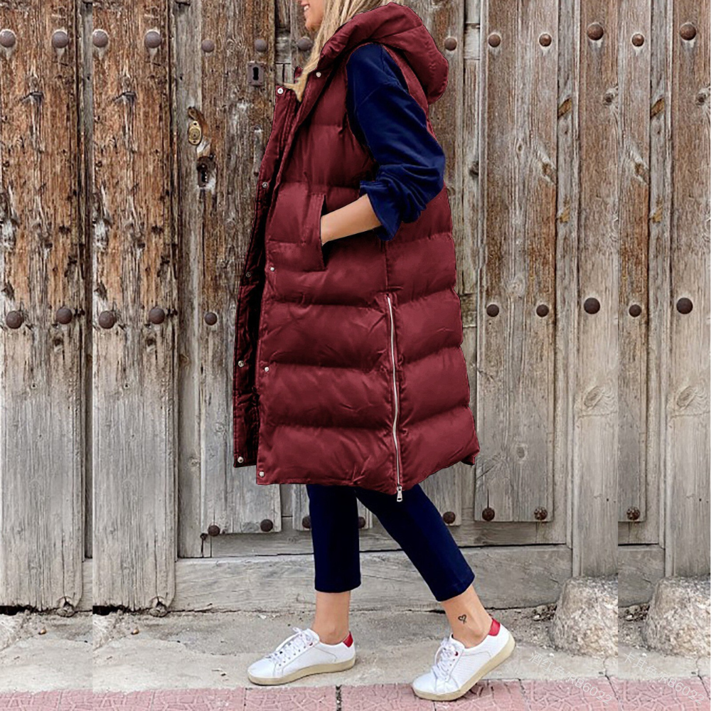 Frauen Pufferweste Warm Kapuze Winterjacke