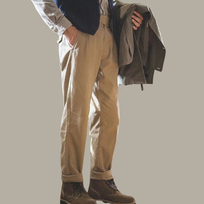 Herren Hose Plissierte Vorderseite Elegant Slimfit
