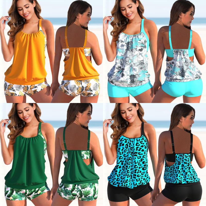 Badeanzug Tankini Set Zweifarbig Sommerlich - BerlinGlamour
