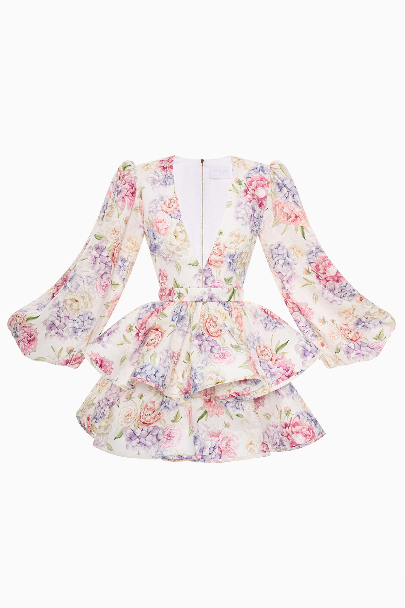 Sommerkleid Damen Blumenmuster Puffärmel V-Ausschnitt