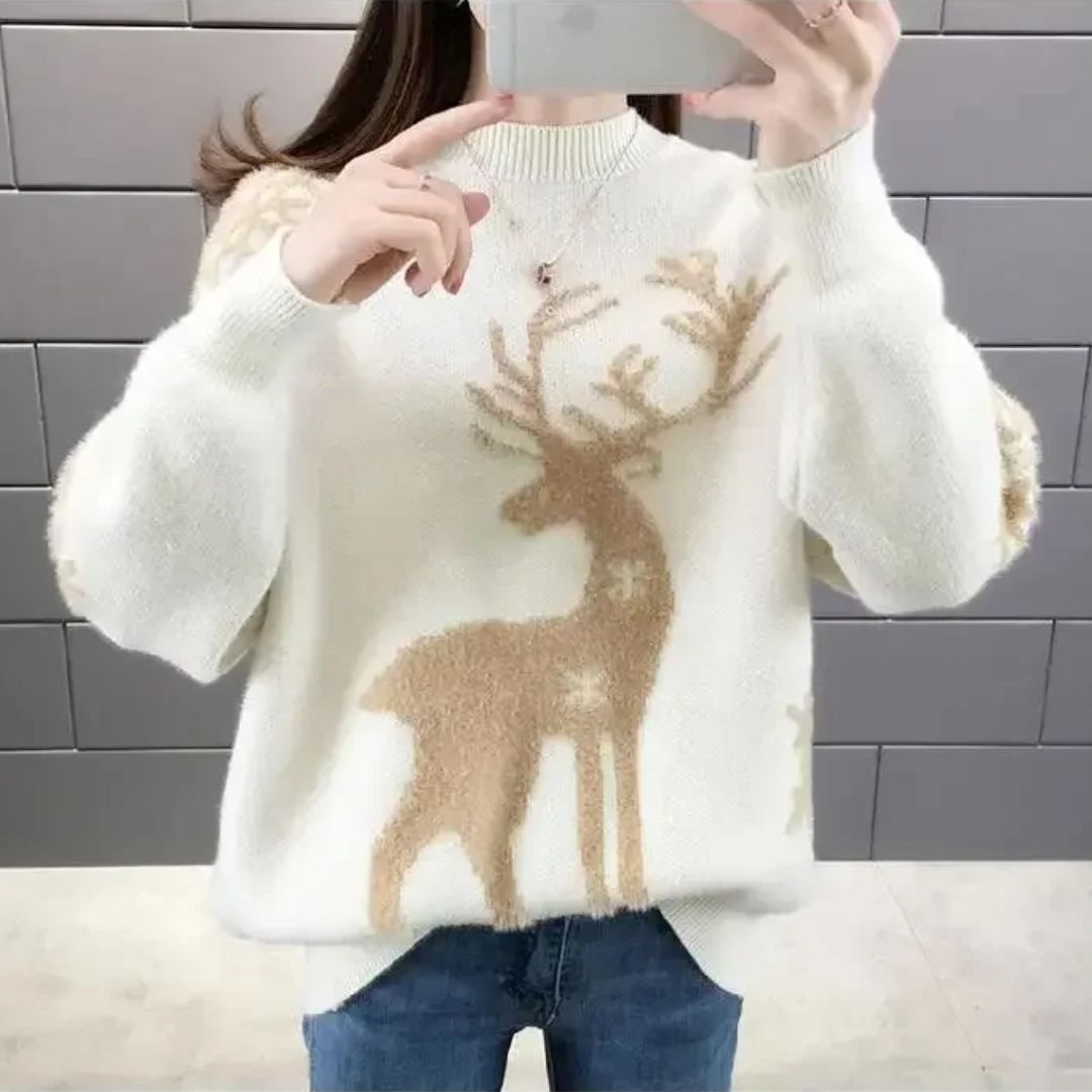 Weihnachtspullover Damen Rentier Motiv Gestrickt