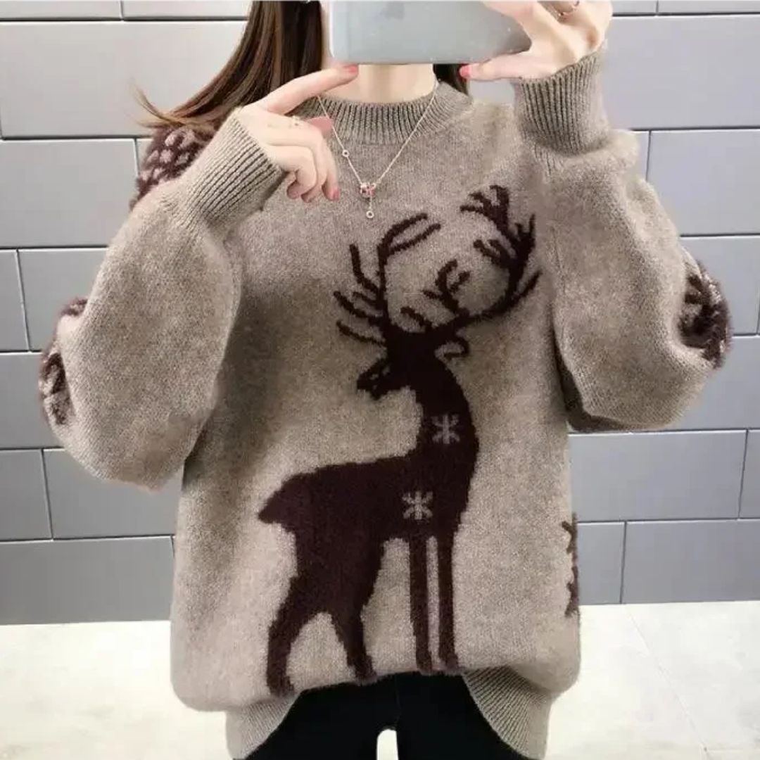 Weihnachtspullover Damen Rentier Motiv Gestrickt - BerlinGlamour