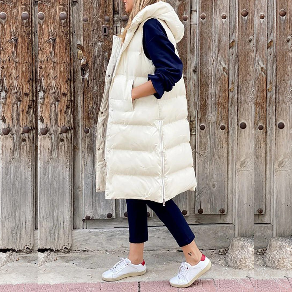 Frauen Pufferweste Warm Kapuze Winterjacke