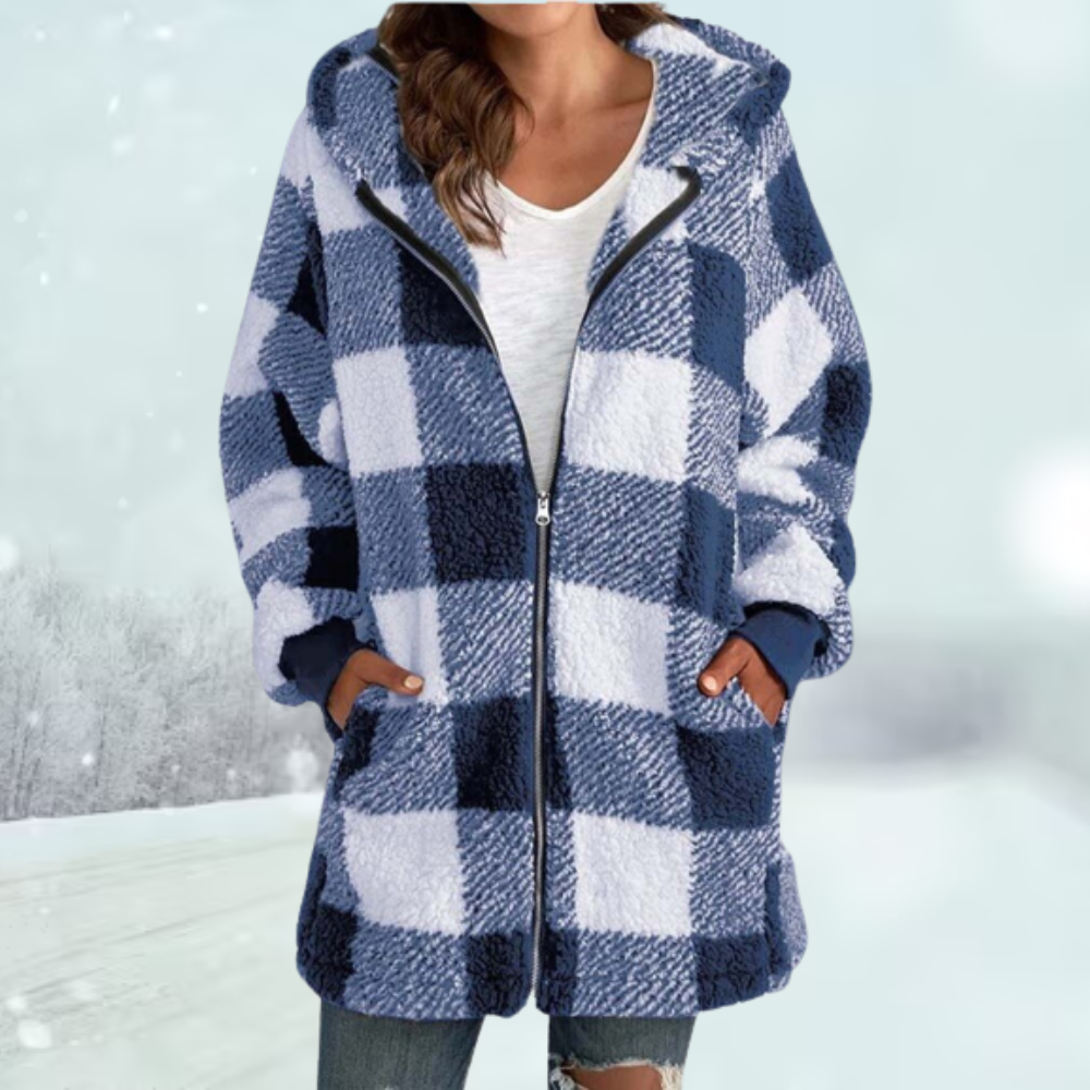 Kunstpelz Kapuzenpullover mit Kariertmuster von BerlinGlamour