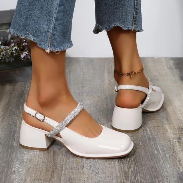Weiße Pumps Glitzer Schuhe Damen High Heel