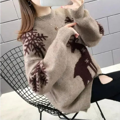 Weihnachtspullover Damen Rentier Motiv Gestrickt