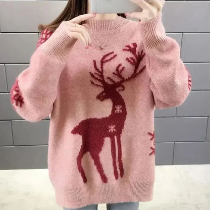 Weihnachtspullover Damen Rentier Motiv Gestrickt