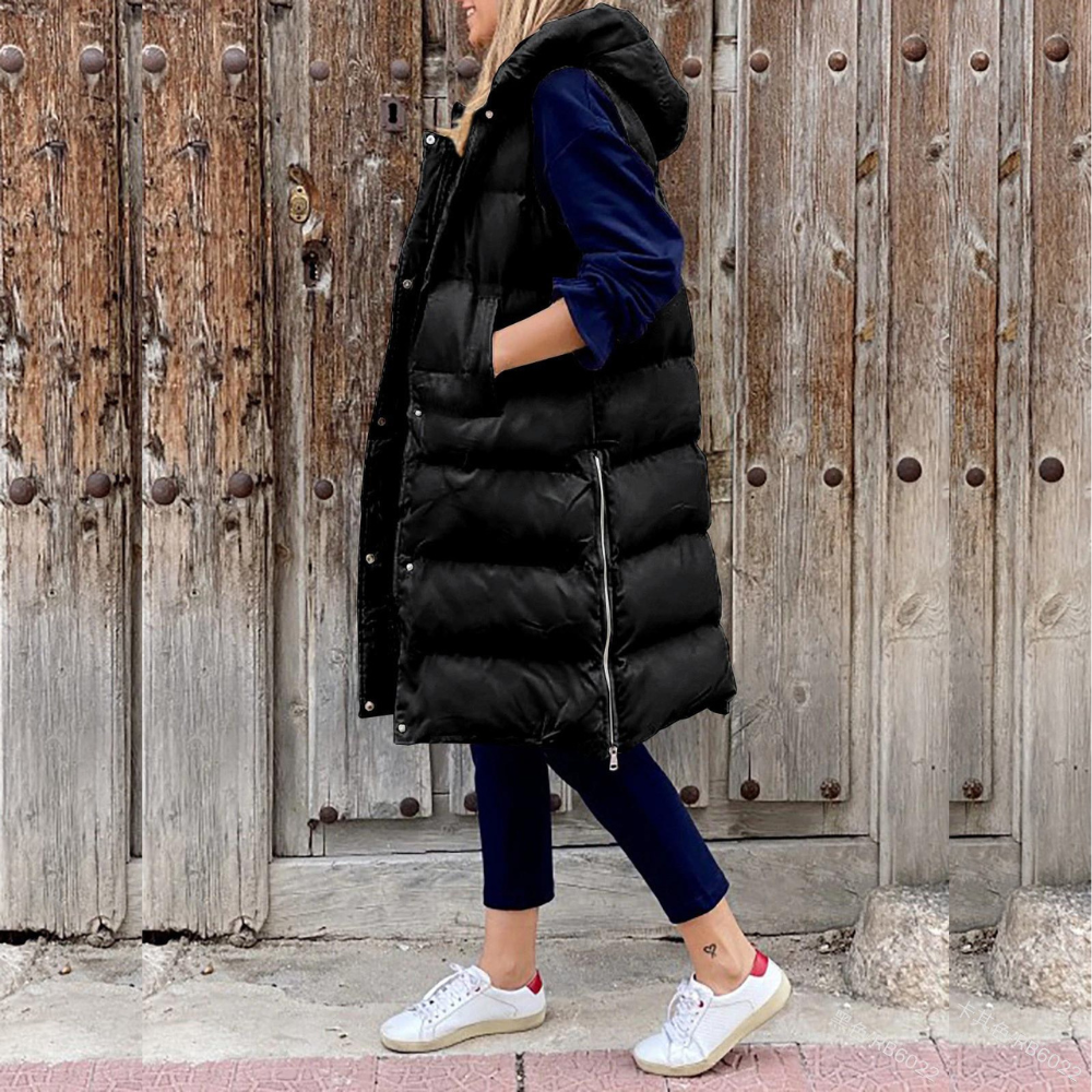 Frauen Pufferweste Warm Kapuze Winterjacke
