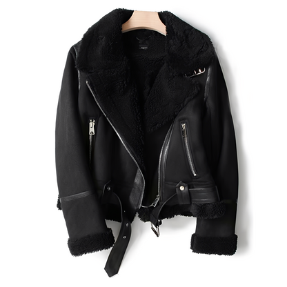 Lederjacke Damen Weich Warm Frauenjacke Schwarz
