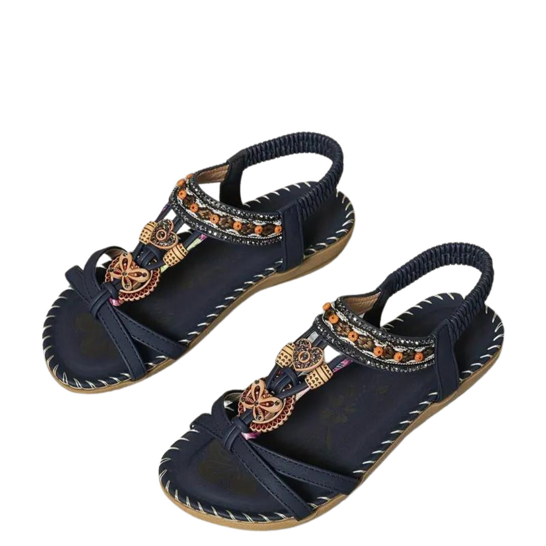 Flache Sandalen Damen Schmetterling Boho Strass