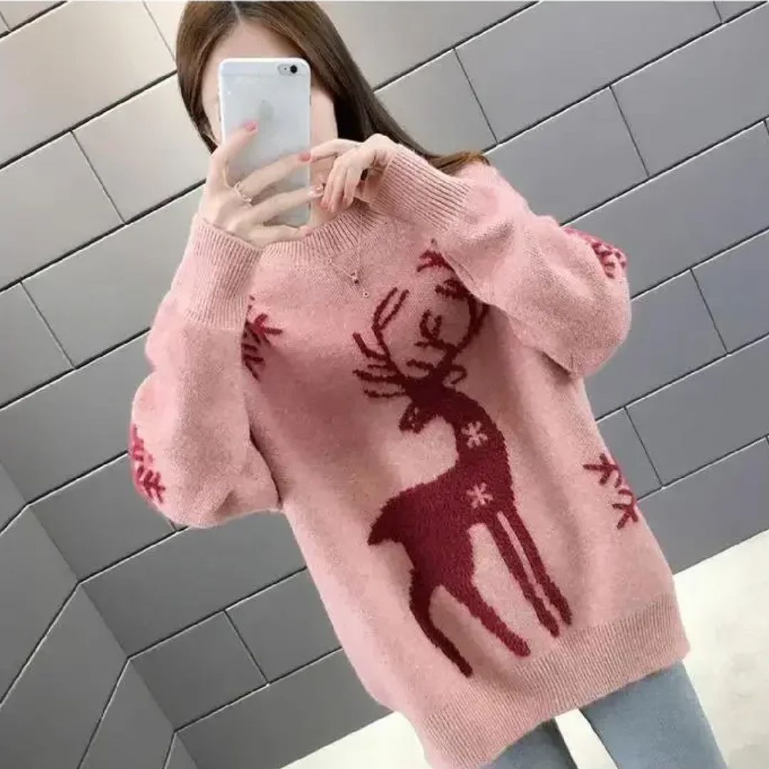 Weihnachtspullover Damen Rentier Motiv Gestrickt