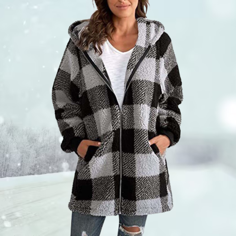Kunstpelz Kapuzenpullover mit Kariertmuster von BerlinGlamour