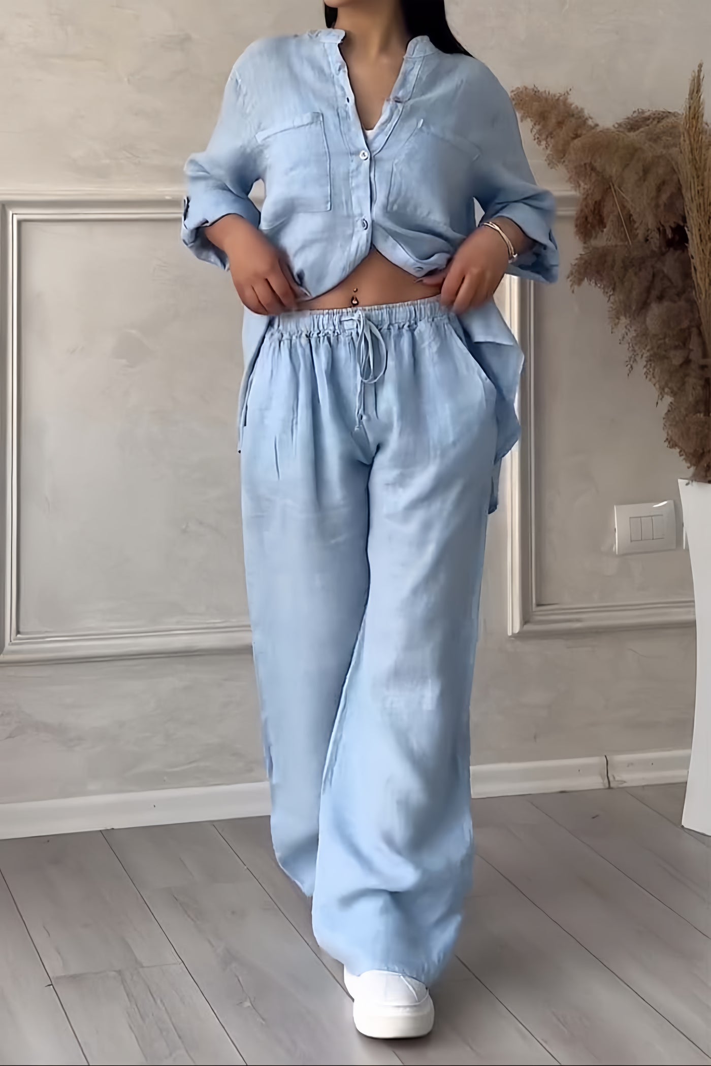 Stilvolles Leinen-Set Elegantes Sommeroutfit Damen