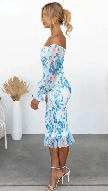 Rosa Midikleid mit Blumenprint Sommerkleid Damen Bodycon