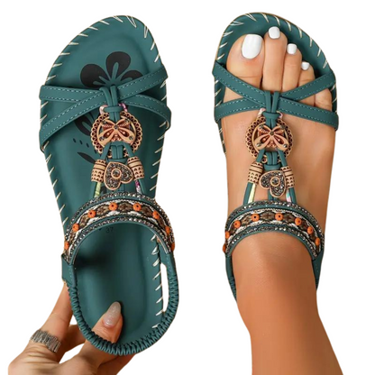 Flache Sandalen Damen Schmetterling Boho Strass