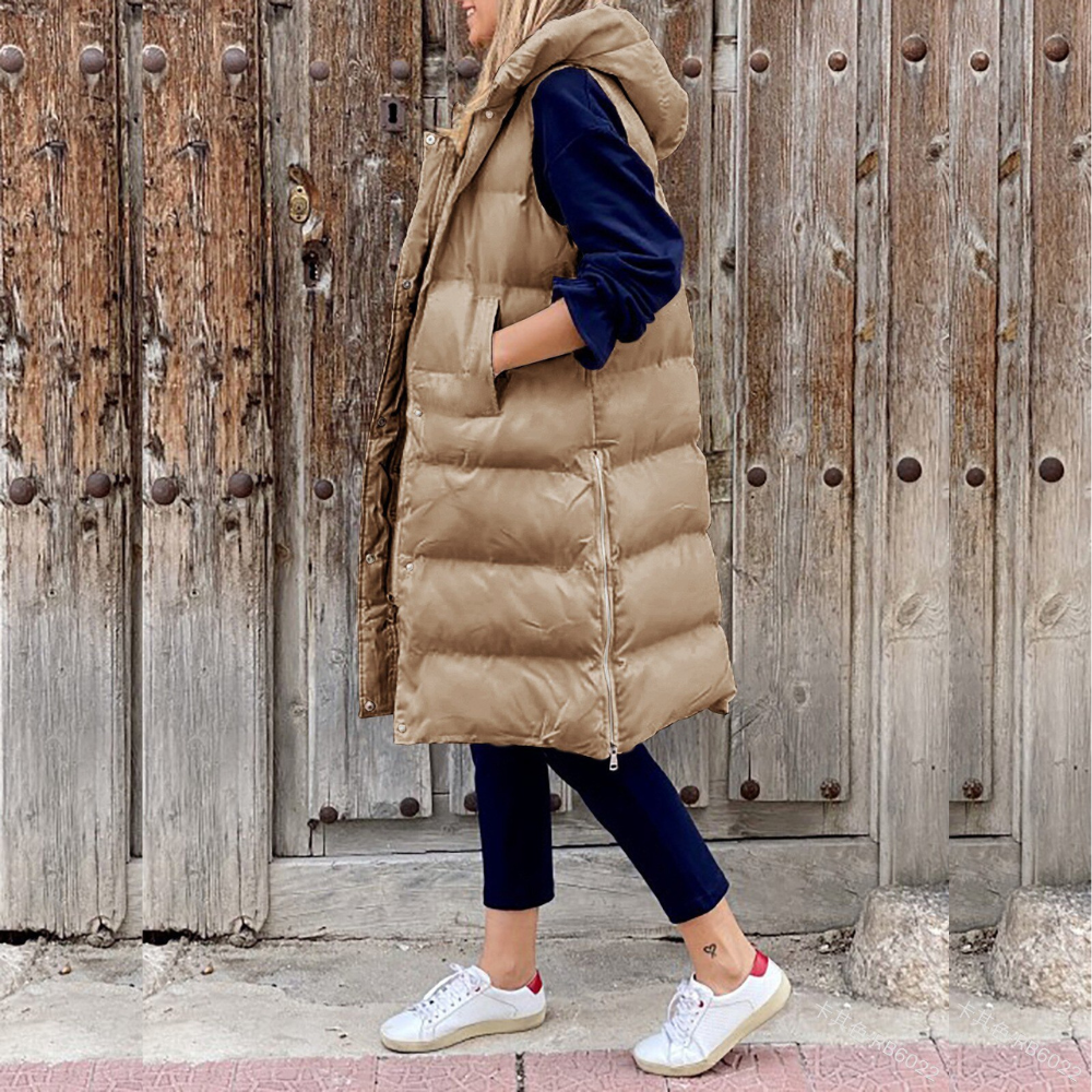 Frauen Pufferweste Warm Kapuze Winterjacke