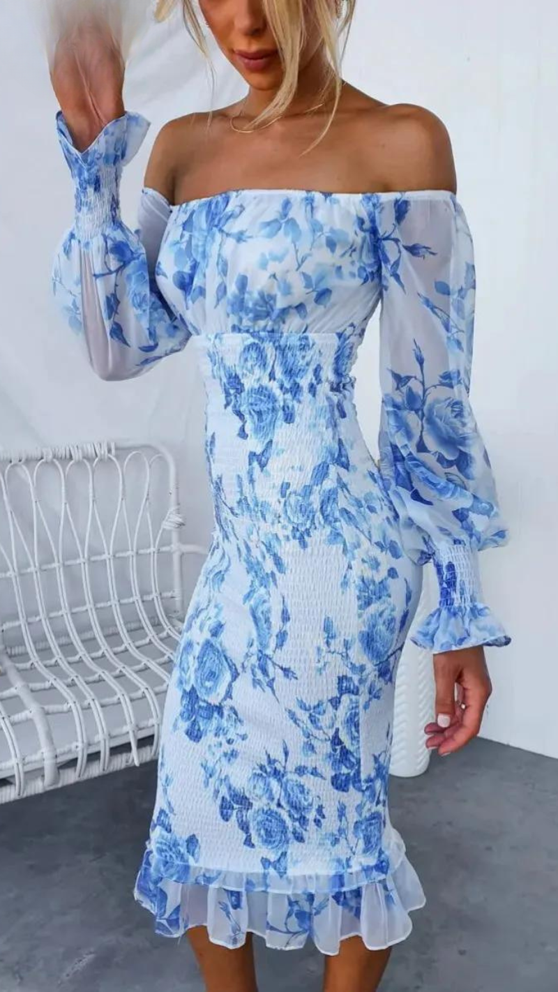 Rosa Midikleid mit Blumenprint Sommerkleid Damen Bodycon