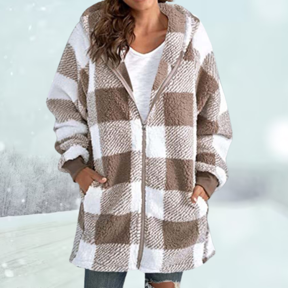 Kunstpelz Kapuzenpullover mit Kariertmuster von BerlinGlamour