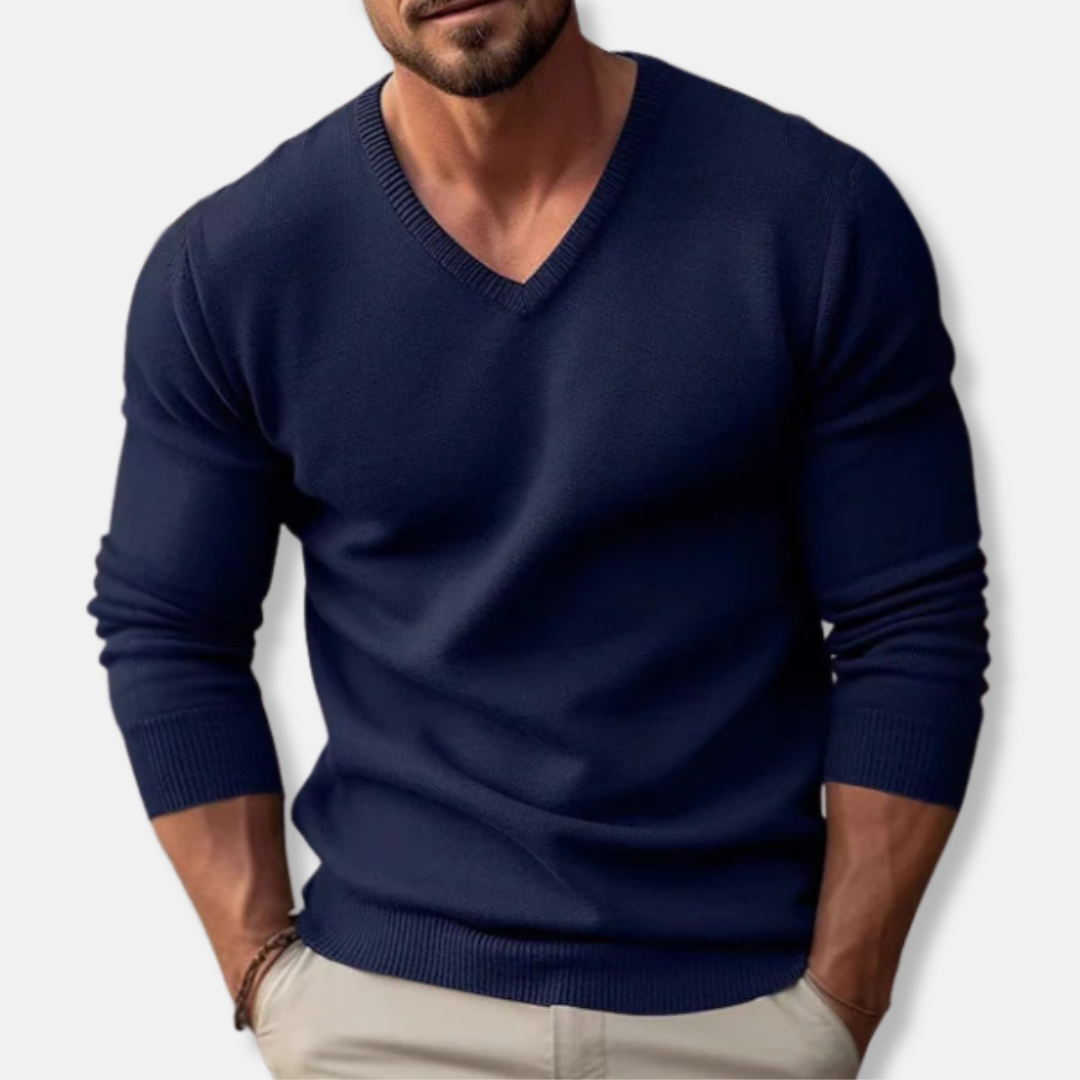 Einfacher Herren Strickpullover V-Ausschnitt Klassisch - BerlinGlamour