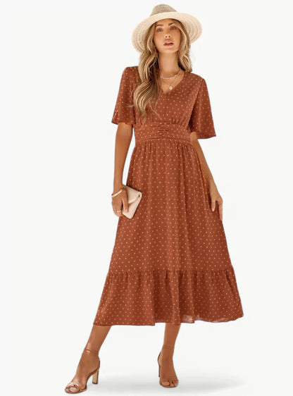 Feminines Sommerkleid Midi mit V-Ausschnitt und Taillenbetonung