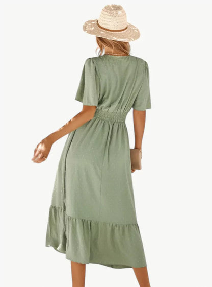 Feminines Sommerkleid Midi mit V-Ausschnitt und Taillenbetonung