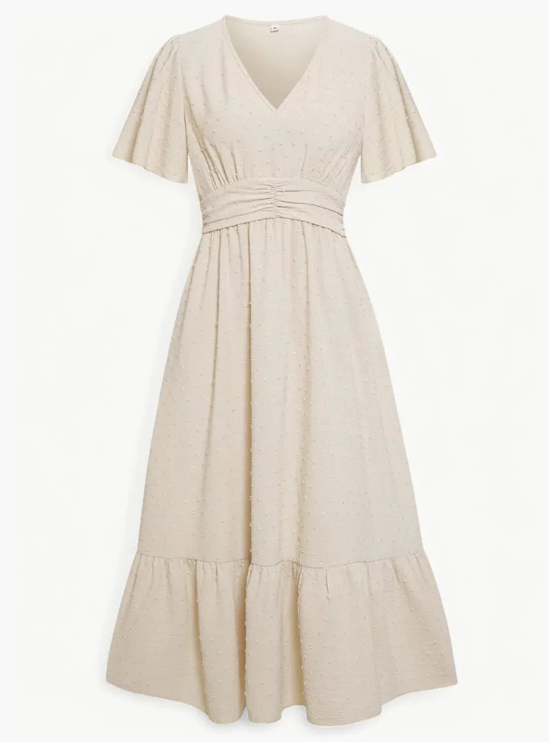 Feminines Sommerkleid Midi mit V-Ausschnitt und Taillenbetonung