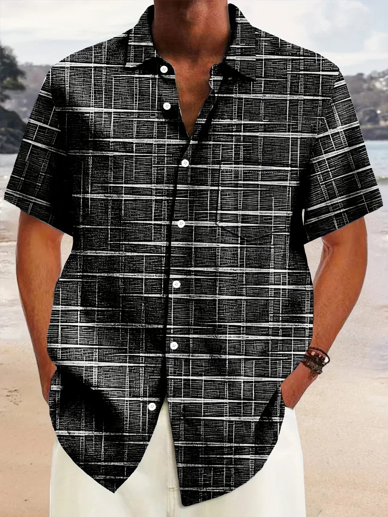 Herren Kurzarmhemd Kariert Büroshirt Modern