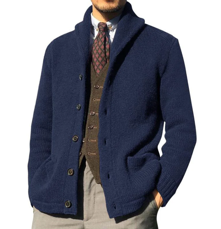 Herren Jacke Klassisch Gestrickt mit Knöpfen Schwarz