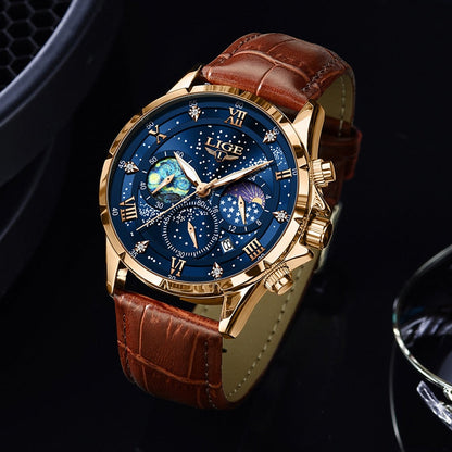 Herren Armbanduhr Mondphasen Edelstahl Elegant