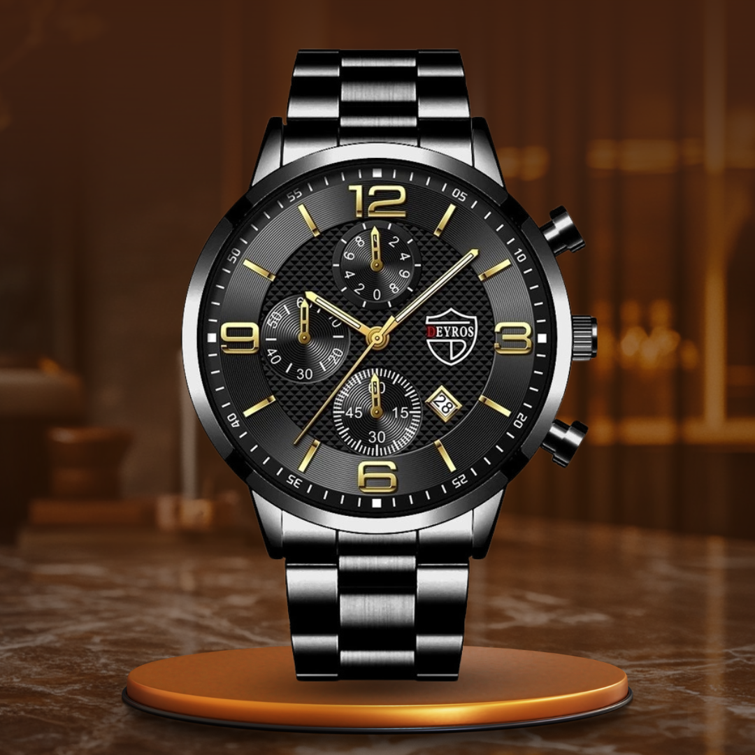 Herren Armbanduhr Edelstahl Schwarz Elegant