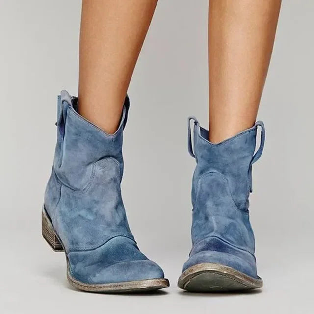 Lederstiefeletten Damen Vintage Western Schuhe