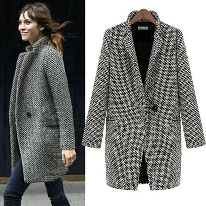 Langer Damen Wollmantel Elegant Schwarz - BerlinGlamour