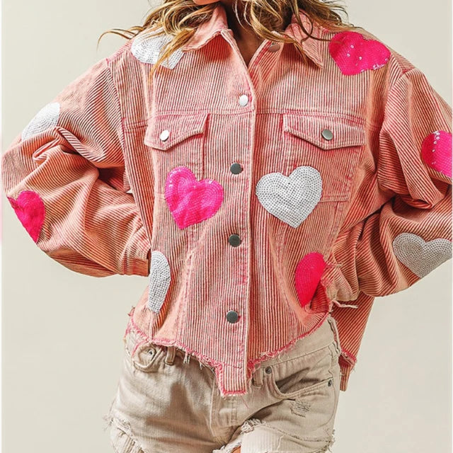 Avelena Cordjacke mit glitzerndem Herz