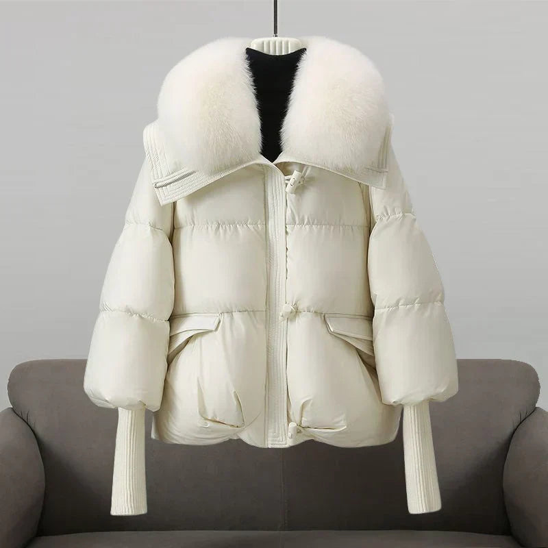 Pufferjacke mit Kunstpelz Kragen Warm Damen