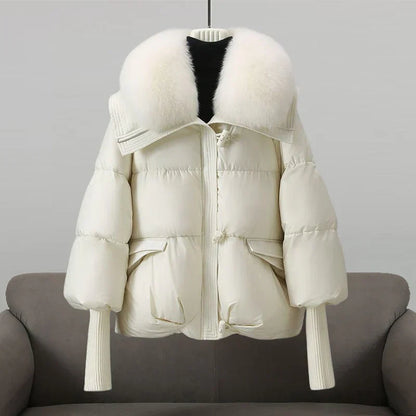 Pufferjacke mit Kunstpelz Kragen Warm Damen