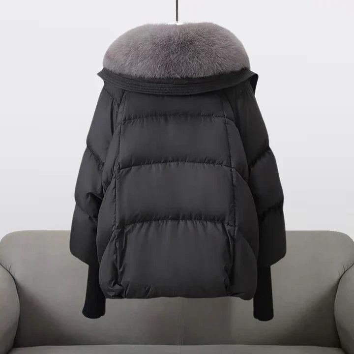 Pufferjacke mit Kunstpelz Kragen Warm Damen
