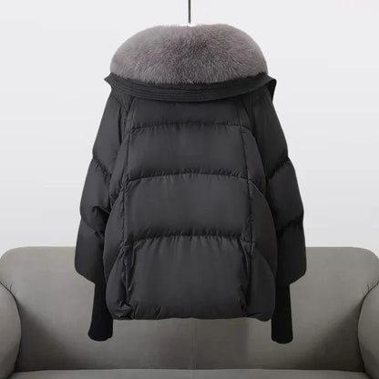 Pufferjacke mit Kunstpelz Kragen Warm Damen