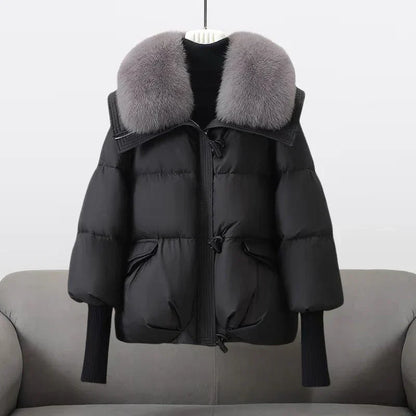 Pufferjacke mit Kunstpelz Kragen Warm Damen