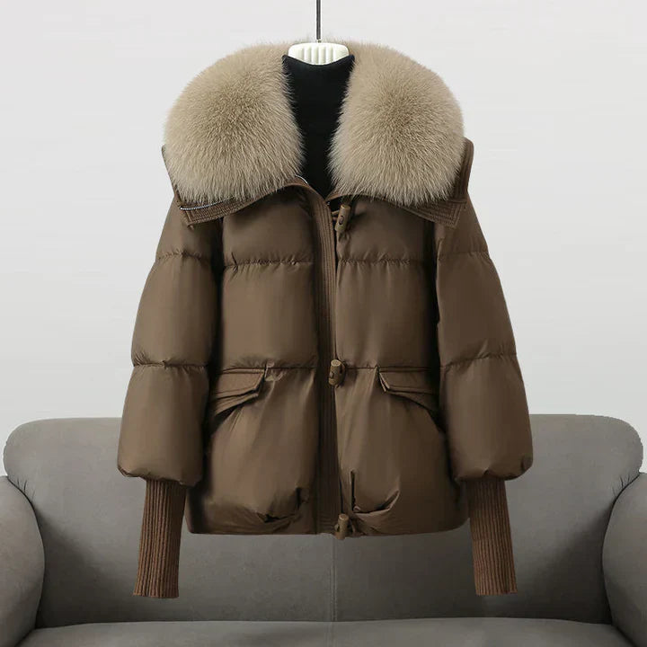 Pufferjacke mit Kunstpelz Kragen Warm Damen
