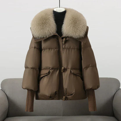 Pufferjacke mit Kunstpelz Kragen Warm Damen