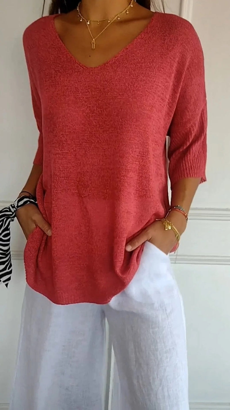 Moderner Irina V-Ausschnittpullover für frische Frühlingsstyles