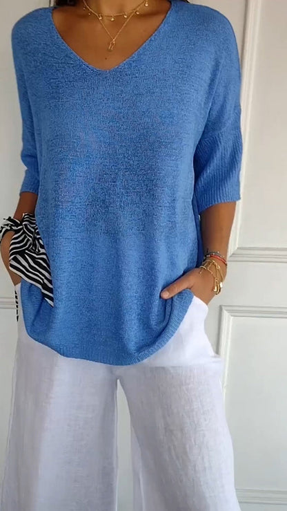 Moderner Irina V-Ausschnittpullover für frische Frühlingsstyles