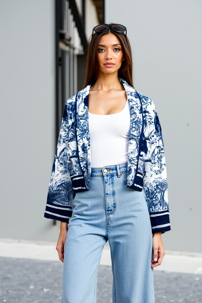 Geblümte Steppjacke Blumenmuster Frauenjacke Modern - BerlinGlamour