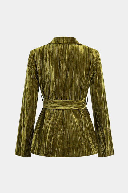 Samtjacke Damen Bindegürtel Elegant Schwarz