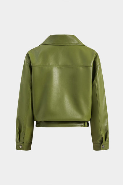 Kunstlederjacke Grün Damen Mantel Trendy