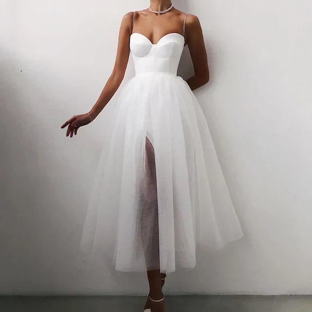 Elegantes Abendkleid Tüll Korsett Damenkleid Hochzeit